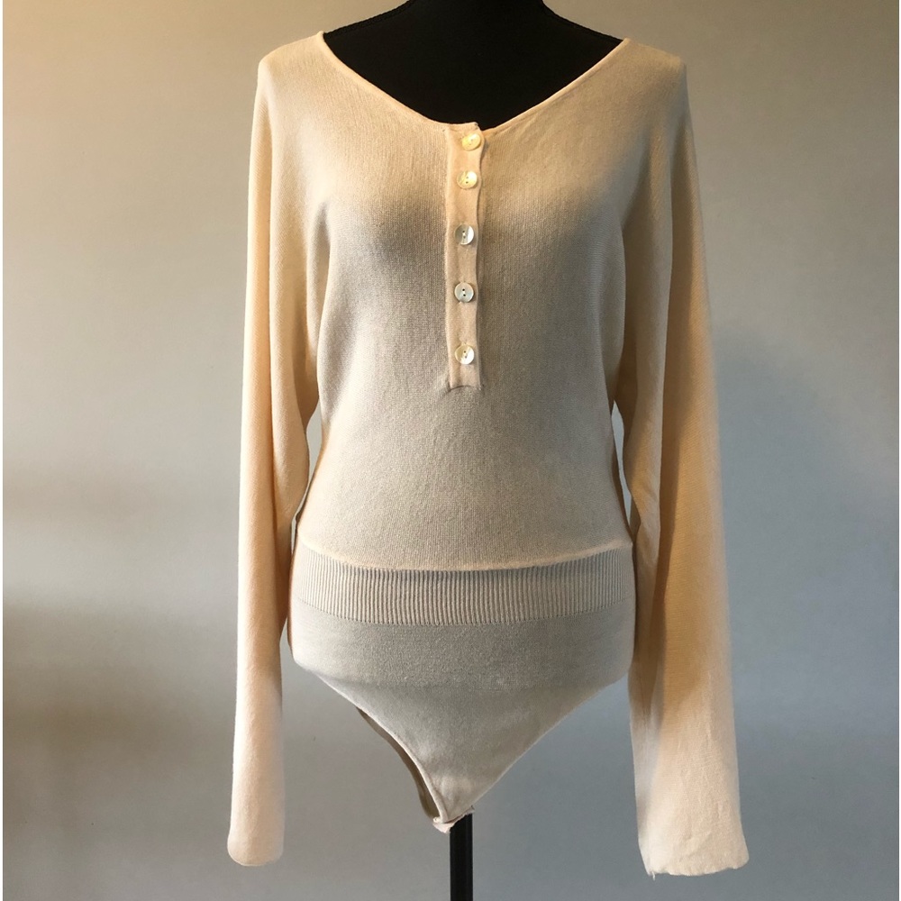 Zara Cream Long Sleeve Henley Bodysuit